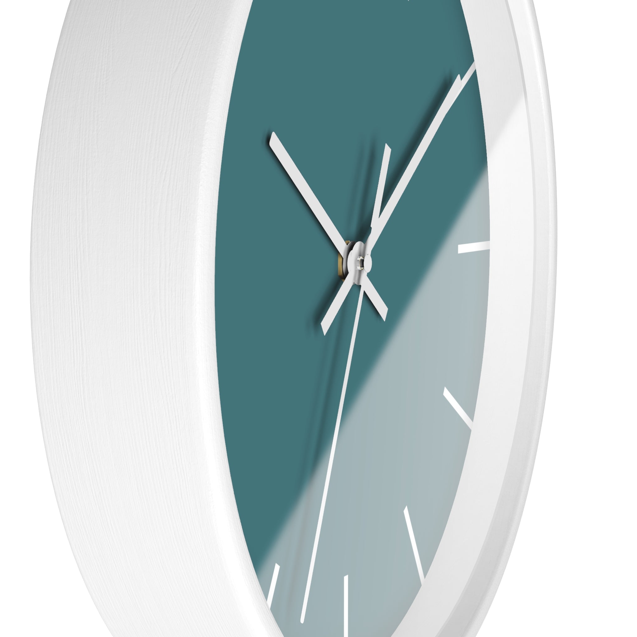 White Wooden Base White Hand Modern Minimal Bismark Teal Silent Wall Clock With White Time Markers Side 