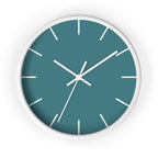 White Wooden Base White Hand Modern Minimal Bismark Teal Silent Wall Clock With White Time Markers Front
