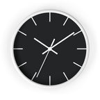 White Wooden Base White Hand Modern Minimal Carbon Fiber Black Silent Wall Clock With White Time Markers Front 