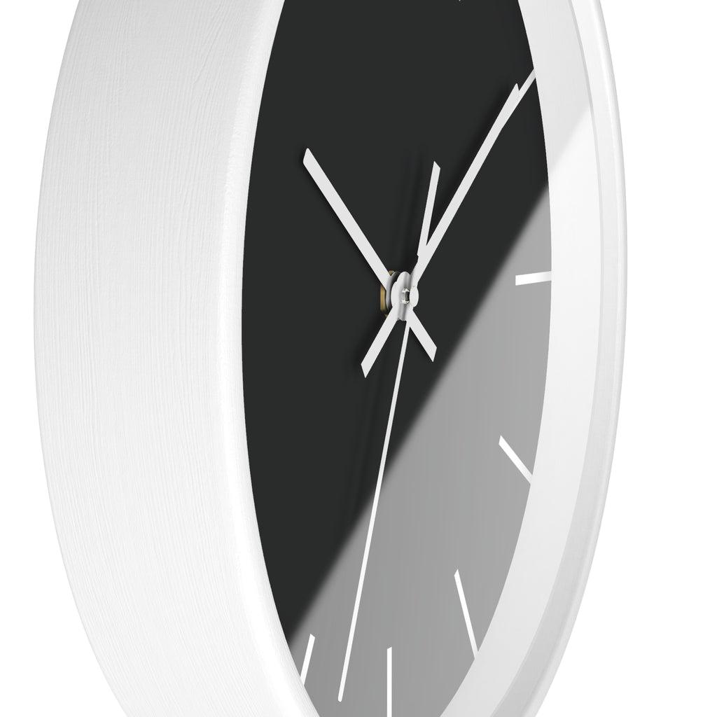 White Wooden Base White Hand Modern Minimal Carbon Fiber Black Silent Wall Clock With White Time Markers Side