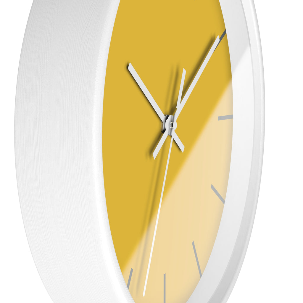 White Wooden Base White Hand Modern Minimal Champ Yellow Silent Wall Clock With Grey Time Markers Side 