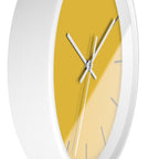 White Wooden Base White Hand Modern Minimal Champ Yellow Silent Wall Clock With Grey Time Markers Side 