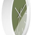 White Wooden Base White Hand Modern Minimal Dark Sage Olive Green Quiet Wall Clock With White Time Markers SIde