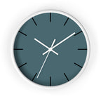 White Wooden Base White Hand Modern Minimal Deep Space Sparkle Teal Silent Wall Clock With Black Time Markers Front