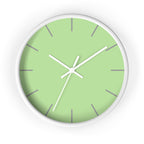 White Wooden Base White Hand Modern Minimal Fresh Green Mint Quiet Wall Clock With Light Grey Time Markers Front