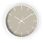 White Wooden Base White Hand Modern Minimal Ivory Grey Beige Silent Wall Clock With White Time Markers Front