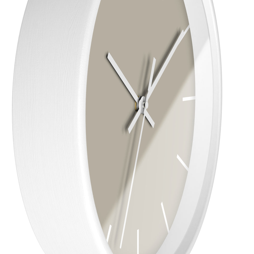 White Wooden Base White Hand Modern Minimal Ivory Grey Beige Silent Wall Clock With White Time Markers Side