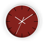 White Wooden Base White Hand Modern Minimal Maroon Bloodstone Red Silent Wall Clock With Black Time Markers Front