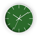 White Wooden White Black Hand Modern Minimal Mughal Green Silent Analog Wall Clock with black time markers Front