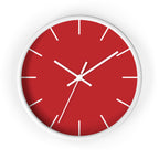 White Wooden Base White Hand Modern Minimal Red Silent Wall Clock Front 