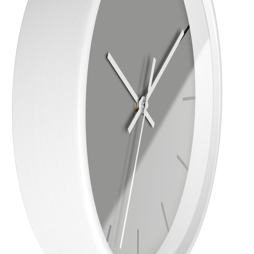 White Wooden Base White Hand Modern Minimal Stardust Grey Silent Wall Clock With Black Time Markers Side