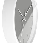 White Wooden Base White Hand Modern Minimal Stardust Grey Silent Wall Clock With Black Time Markers Side