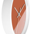 White Wooden Base White Hand Modern Minimalist Boho Rust Orange Wall Clock With Light Grey Time Markers Side