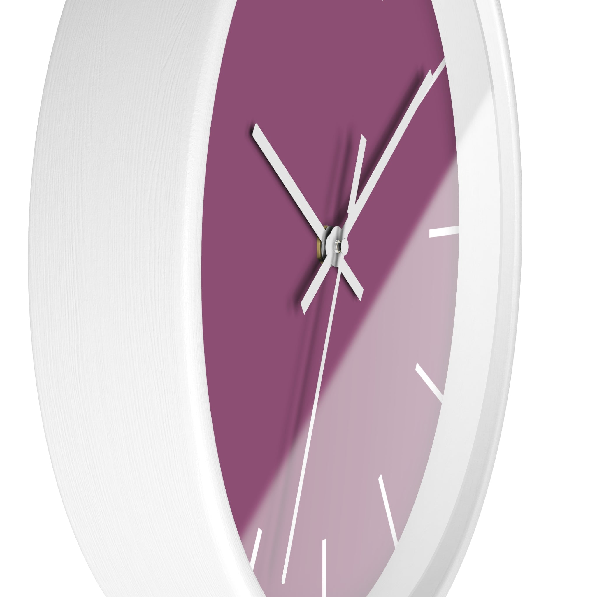 White Wooden Base White Hand Modern Minimalist Lavender Red Plum Silent Wall Clock With White Time Markers Side