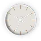 White Wooden Base White Hand Modern Minimalist Off White Silent Wall Clock With Light Brown Time Markers Front