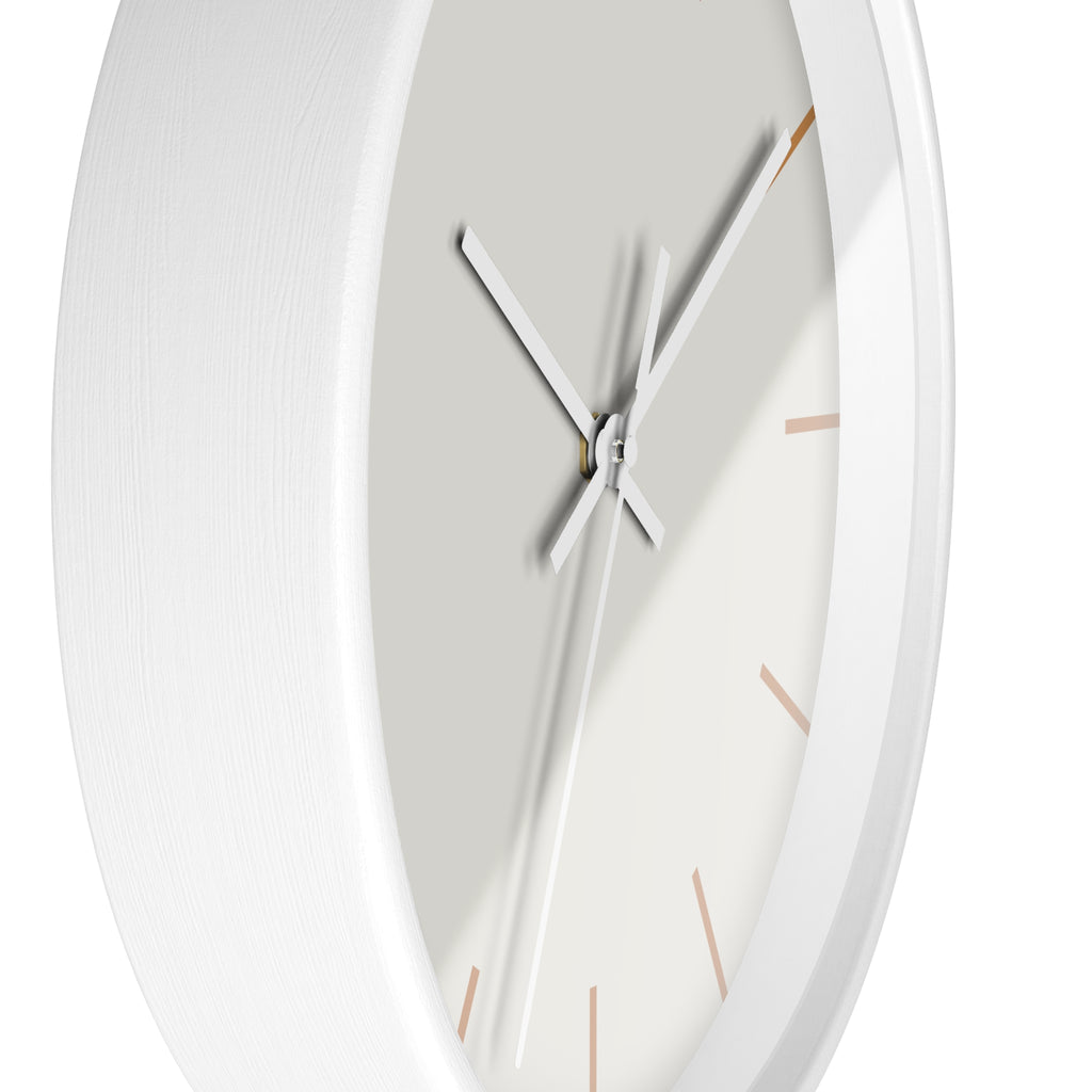 White Wooden Base White Hand Modern Minimalist Off White Silent Wall Clock With  Light Brown Time Markers Side