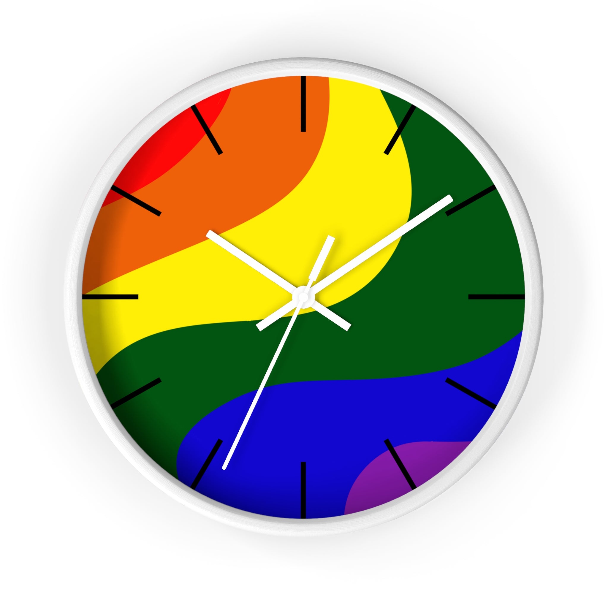 White Wooden Base White Hand Pride Modern Minimal Silent Wall Clock Front 