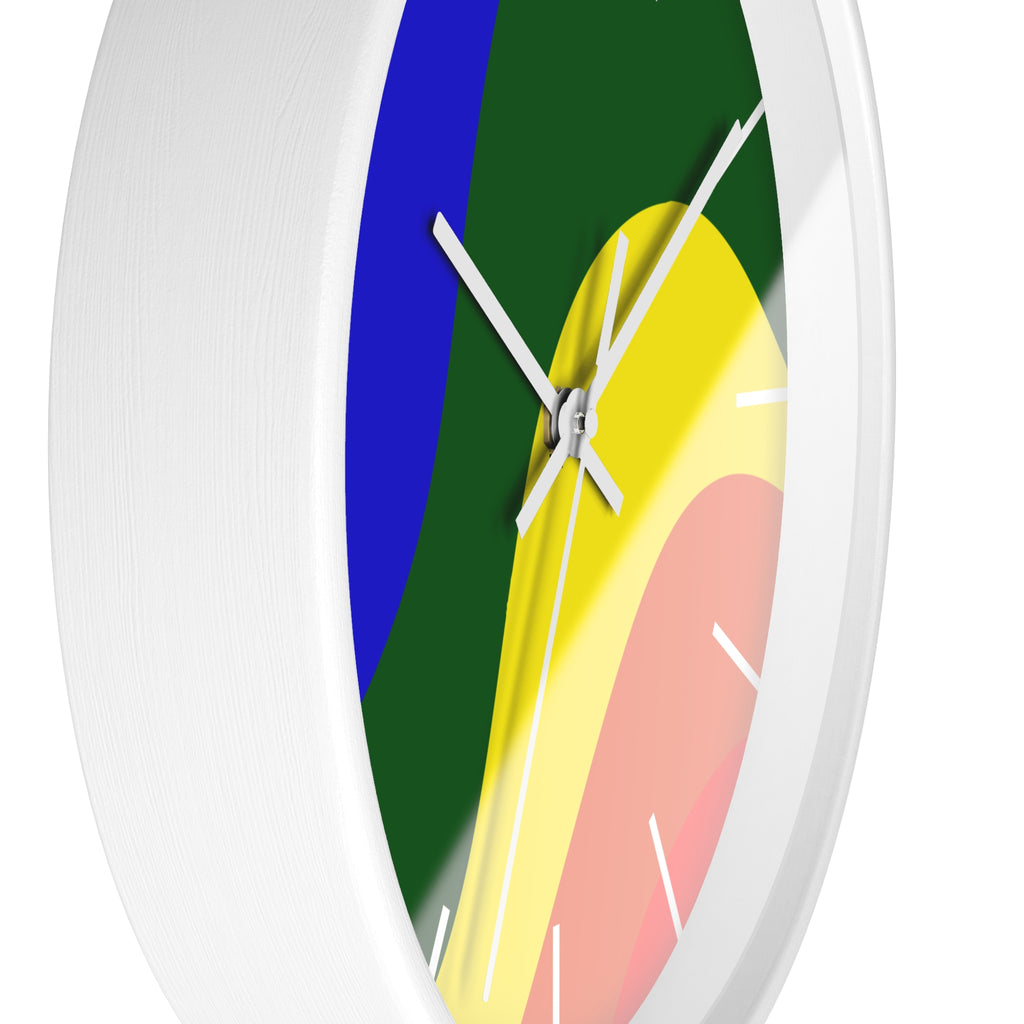 White Wooden Base White Hand Pride Rainbow Wave Modern Minimal Silent Wall Clock With White Time Markers Side