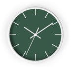 White Wooden Base White Hand Stromboli Dark Green Modern Minimal Silent Wall Clock With White Time Markers Front