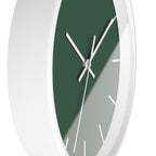 White Wooden Base White Hand Stromboli Dark Green Modern Minimal Silent Wall Clock With White Time Markers Side