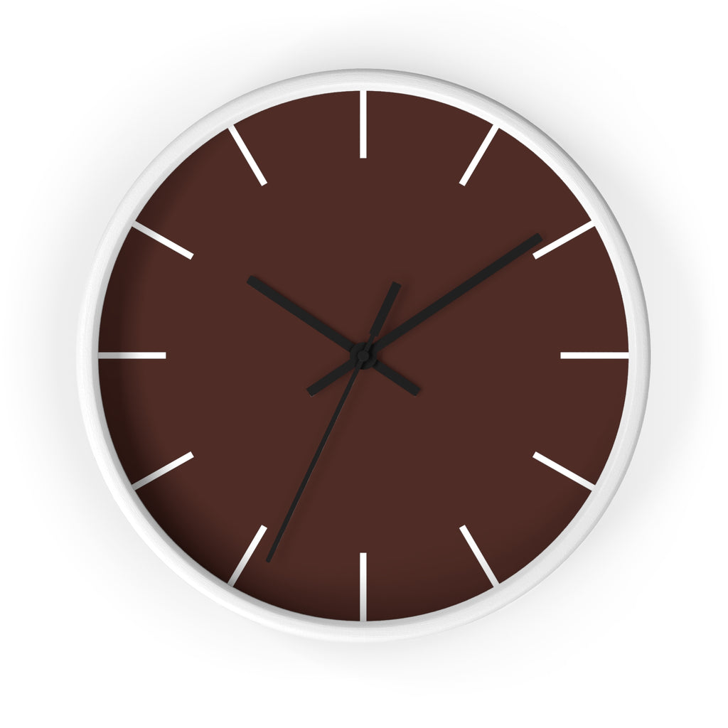 White Wooden Frame Black Hand Saddle Brown Modern Minimal Wall Clock With White Time Markers Front