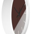 White Wooden Frame Black Hand Saddle Brown Modern Minimal Wall Clock With White Time Markers Side