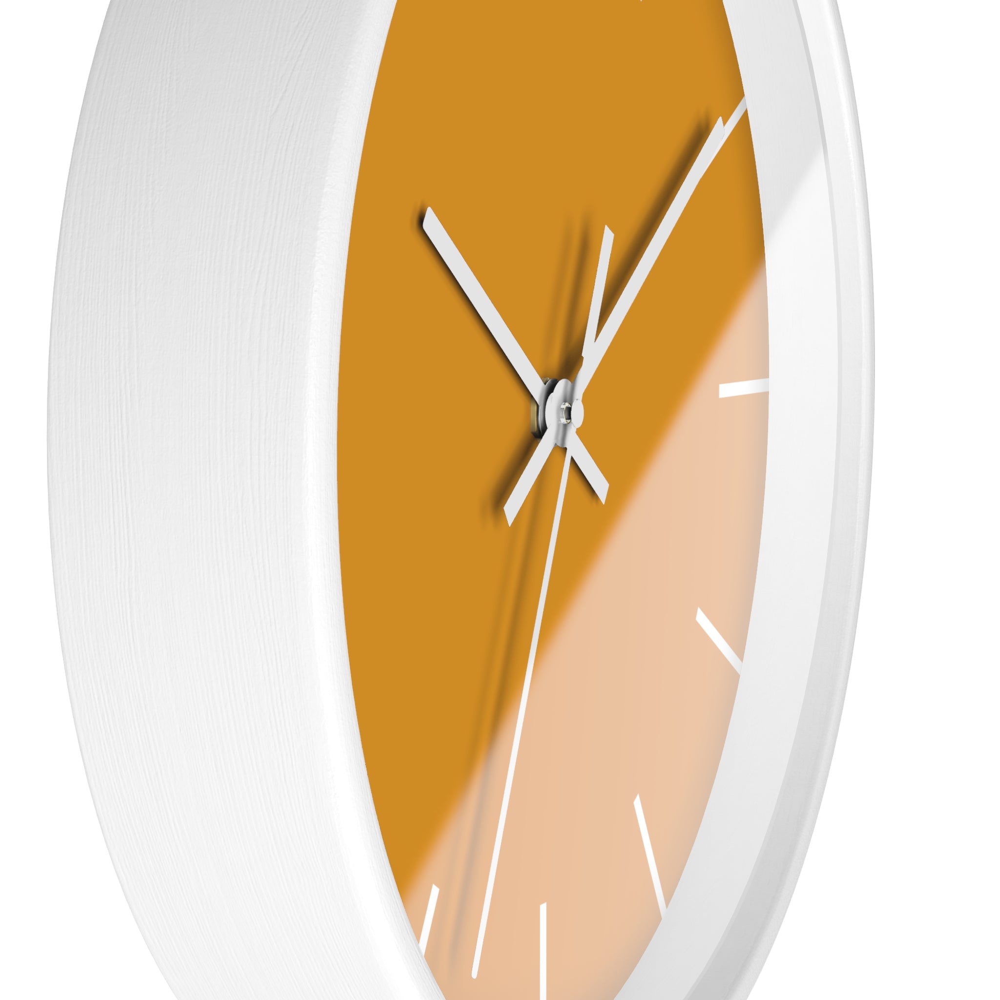 White Wooden Frame White Hand Dixie Florida Orange Mustard Modern Minimalist Wall Clock With White Time Markers Side 