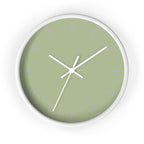 White Wooden Frame White Hand Schist Green Sage Modern Minimal Wall Clock With Light Grey Time Markers Front