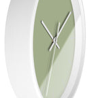White Wooden Frame White Hand Schist Green Sage Modern Minimal Wall Clock With Light Grey Time Markers Side