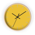 Wood Wooden Base Black Hand Modern Minimal Champ Yellow Silent Wall Clock with Light Grey Time Markers  Front