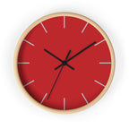 Wood Wooden Base Black Hand Modern Minimal Red Silent Wall Clock Front 