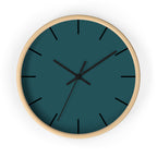 Wooden Base Black Hand Abstract Teal Modern Minimal Silent Wall Clock With Black Time Markers Front