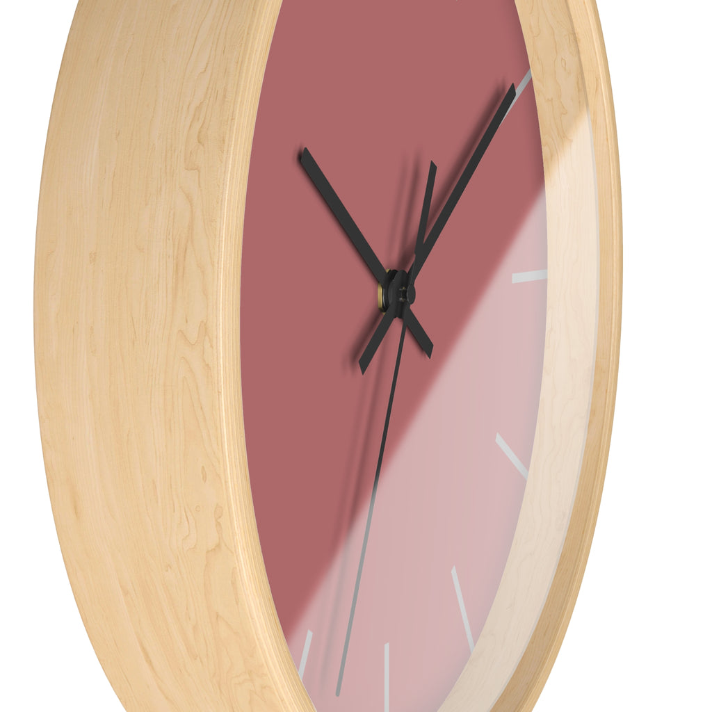 Wooden Base Black Hand Adore Pink Rose Modern Minimalist Silent Wall Clock With Stardust Grey Time Markers Side