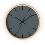 Wooden Base Black Hand Anchor Grey Slate Modern Minimal Silent Wall Clock With Black Time Markers Front