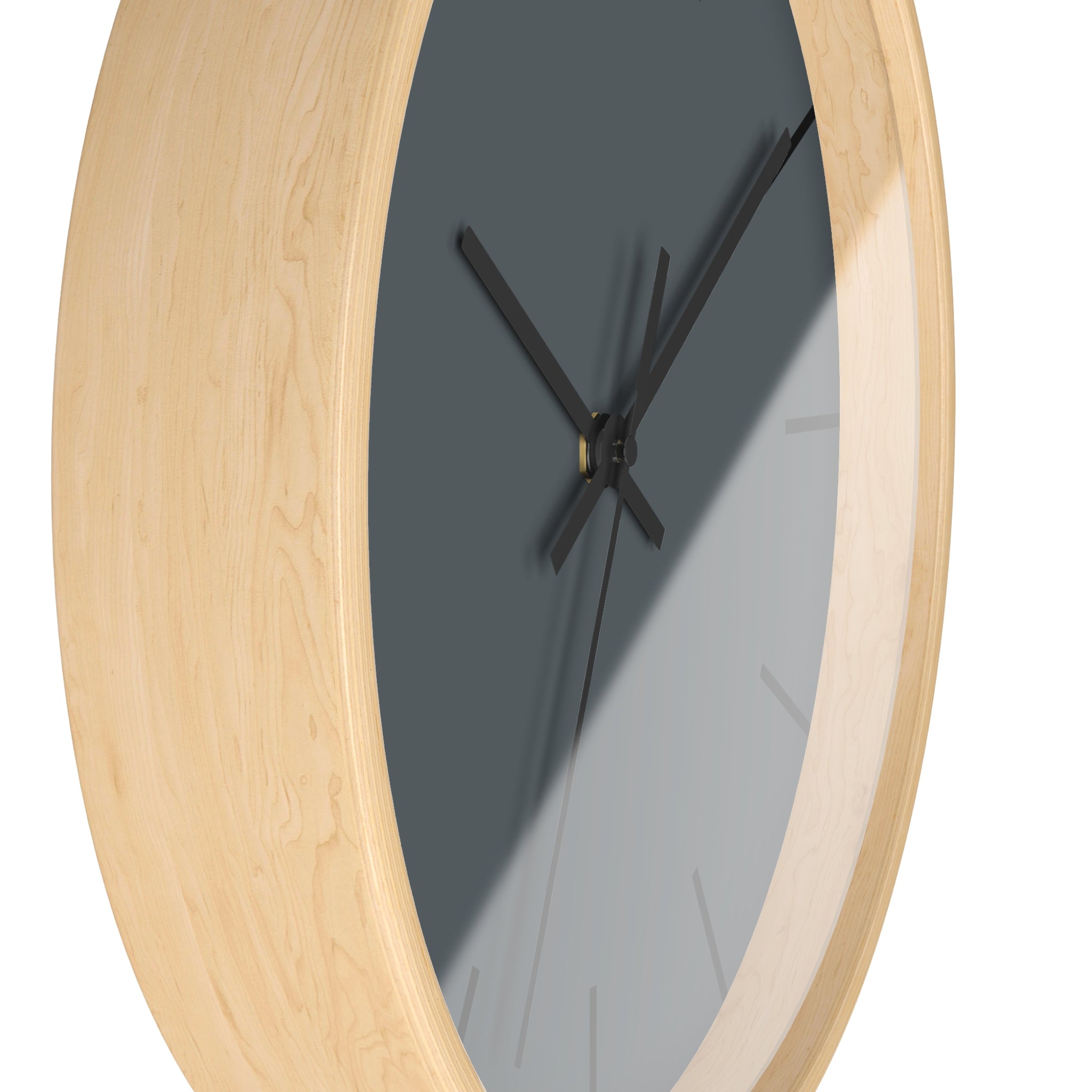 Wooden Base Black Hand Anchor Grey Slate Modern Minimal Silent Wall Clock With Black Time Markers Side