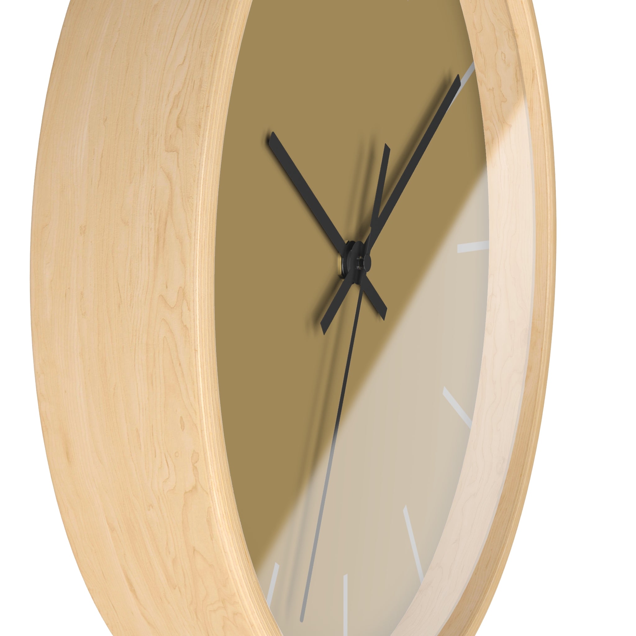 Wooden Base Black Hand Ash Mustard Camel Modern Minimalist Silent Wall Clock With Stardust Grey Time Markers Side