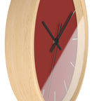 Wooden Base Black Hand Brownish Red Modern Minimal Silent Wall Clock With Light Grey Time Markers Side 