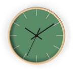 Wooden Base Black Hand Dust Green Modern Minimal Wall Clock With Ivory Grey Time Markers Front 