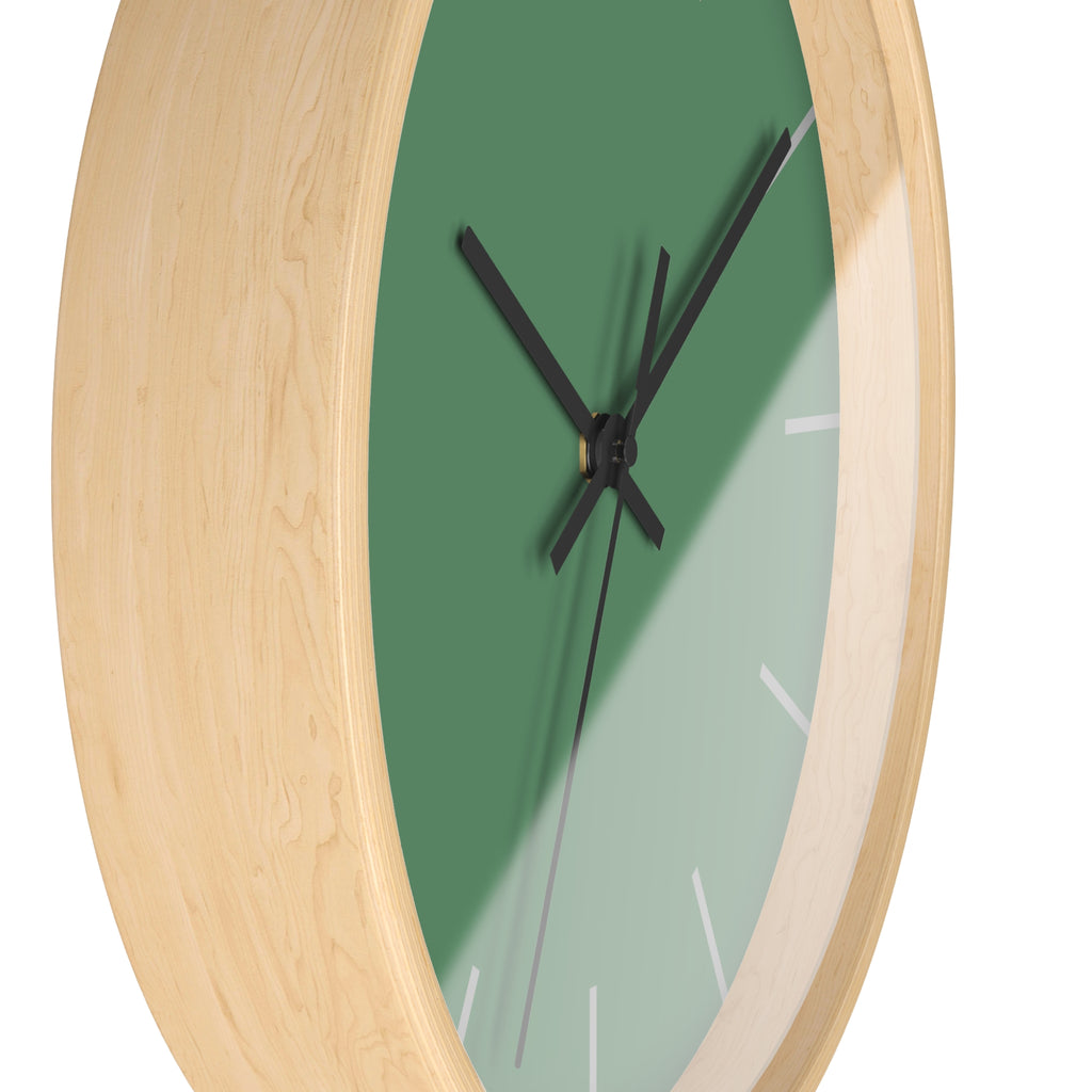 Wooden Base Black Hand Dust Green Modern Minimal Wall Clock With Ivory Grey Time Markers Side