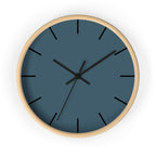 Wooden Base Black Hand Minimal Navy Blue Modern Slate Wall Clock Front