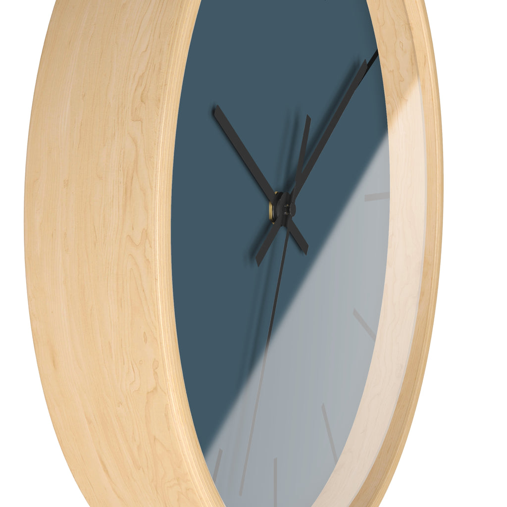 Wooden Base Black Hand Minimal Navy Blue Modern Slate Wall Clock Side