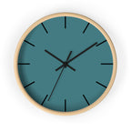 Wooden Base Black Hand Modern Minimal Bismark Teal Silent Wall Clock With Black Time Markers Front