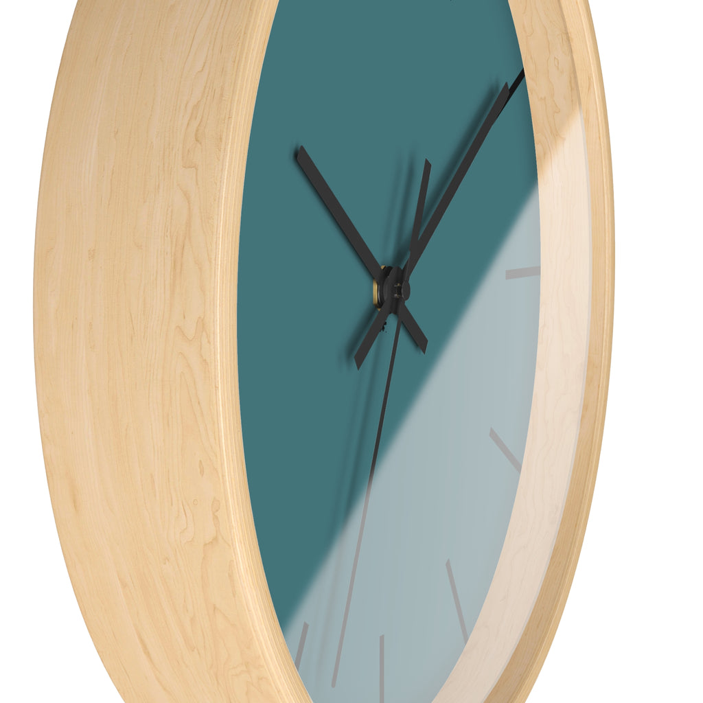 Wooden Base Black Hand Modern Minimal Bismark Teal Silent Wall Clock With Black Time Markers Side 