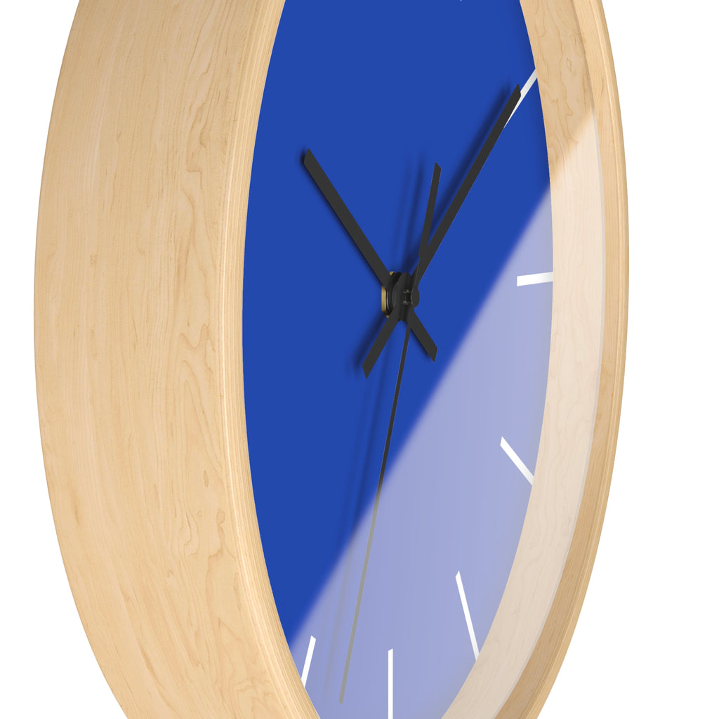 Wooden Base Black Hand Modern Minimal Blue Silent Wall Clock Side