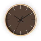Wooden Base Black Hand Modern Minimal Country Brown Silent Wall Clock With Off White Time Markers Front 