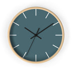 Wooden Base Black Hand Modern Minimal Deep Space Sparkle Teal Silent Wall Clock With White Time Markers Front