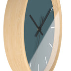 Wooden Base Black Hand Modern Minimal Deep Space Sparkle Teal Silent Wall Clock With White Time Markers Side