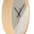 Wooden Base Black Hand Modern Minimal Ivory Grey Beige Silent Wall Clock With Off White Time Markers Side