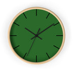 Wooden Base Black Hand Modern Minimal Mughal Green Silent Analog Wall Clock with black time markers Front