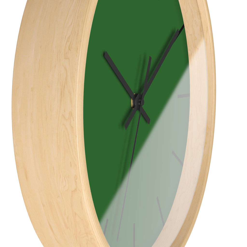 Wooden Base Black Hand Modern Minimal Mughal Green Silent Analog Wall Clock with black time markers Side